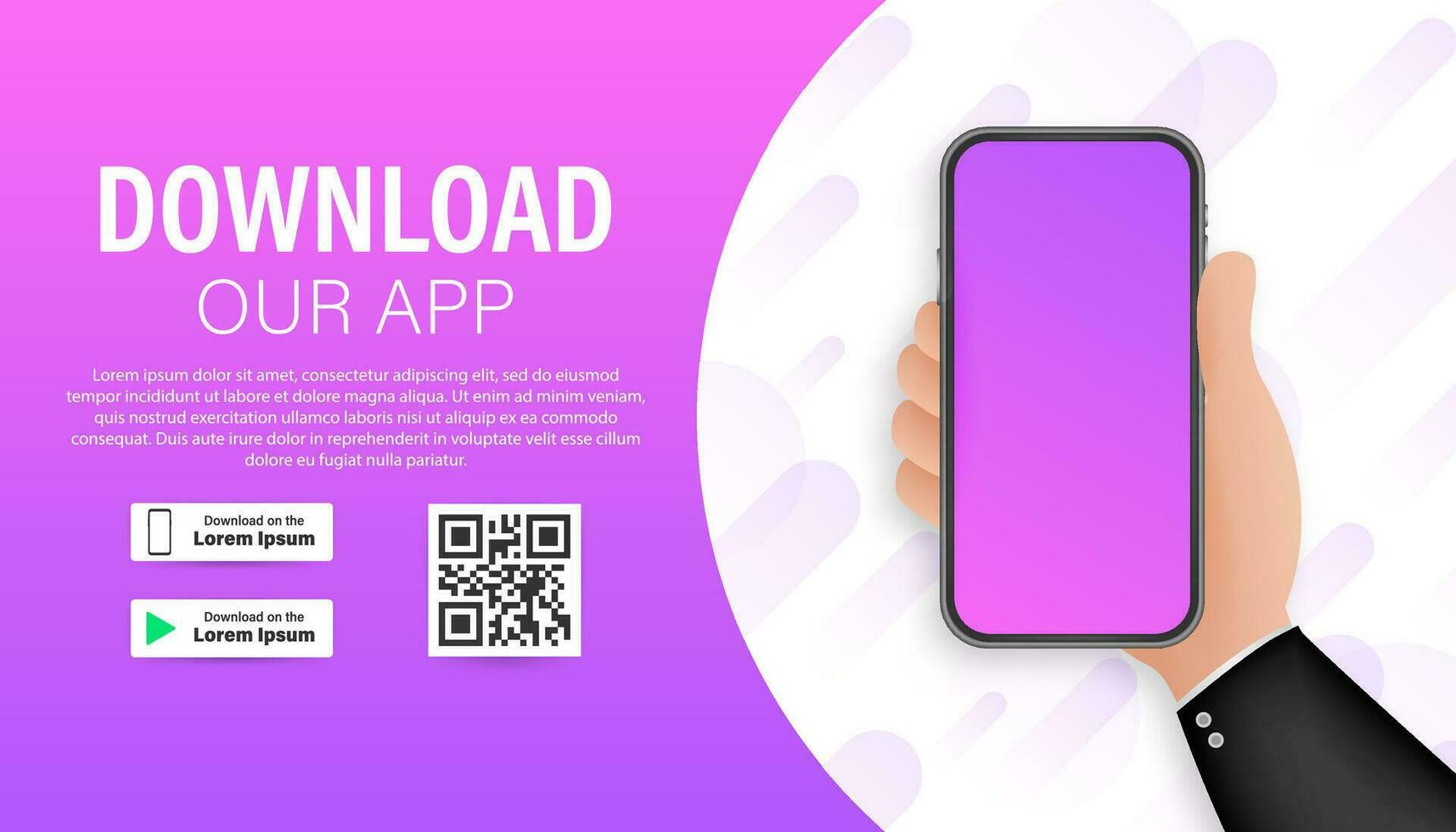 Download page of the mobile app. Empty screen smartphone for you app. Download app. Vector stock illustration.
