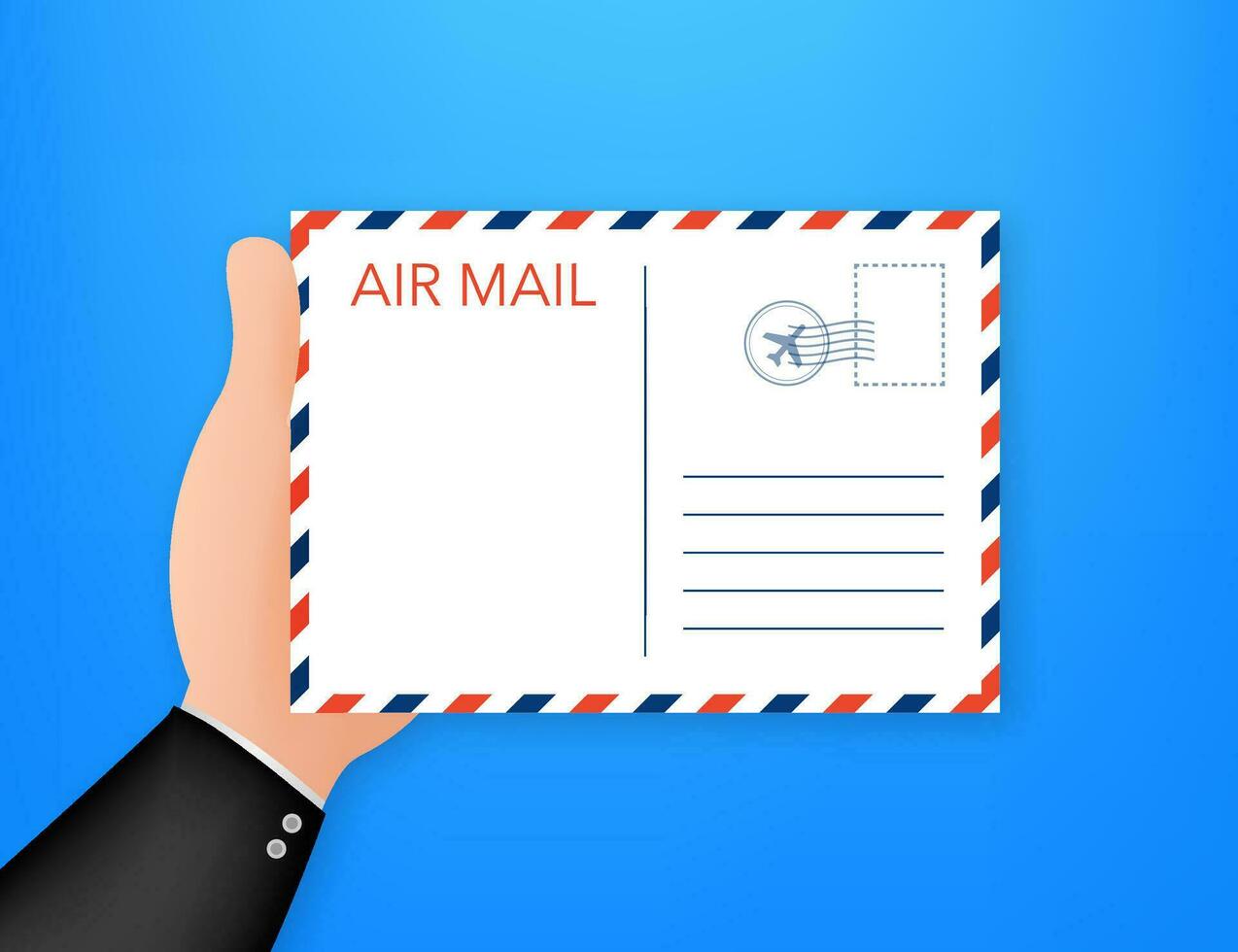 aire correo sobre con postal sello aislado en blanco antecedentes. vector ilustración