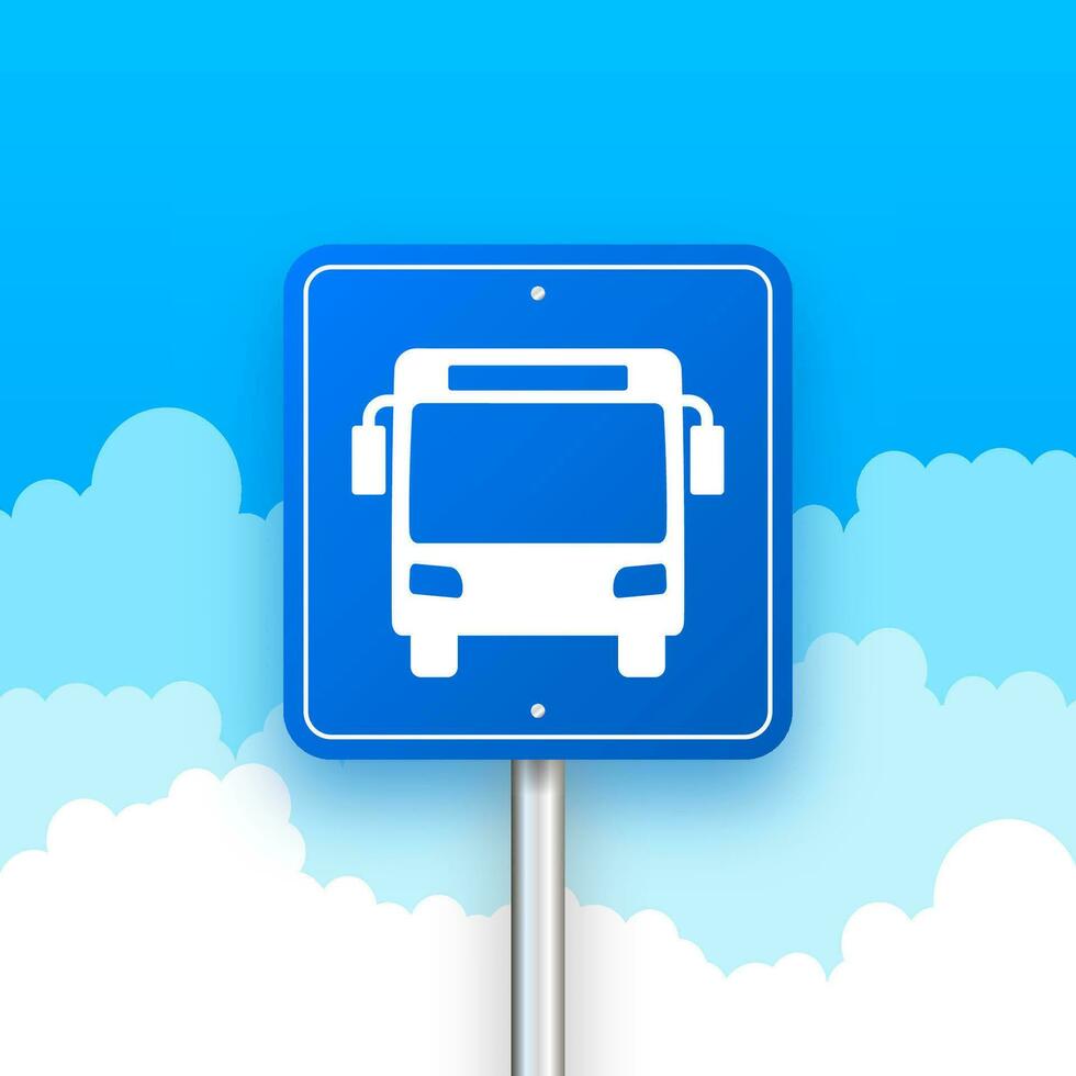 azul bandera con autobús estación. vector línea ilustración. vector plano ilustración.