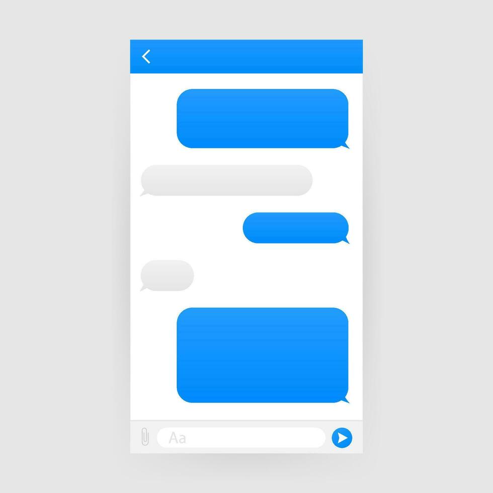 Chat Interface Application with Dialogue window. Clean Mobile UI Design Concept. Sms Messenger. Vector stock illustration.