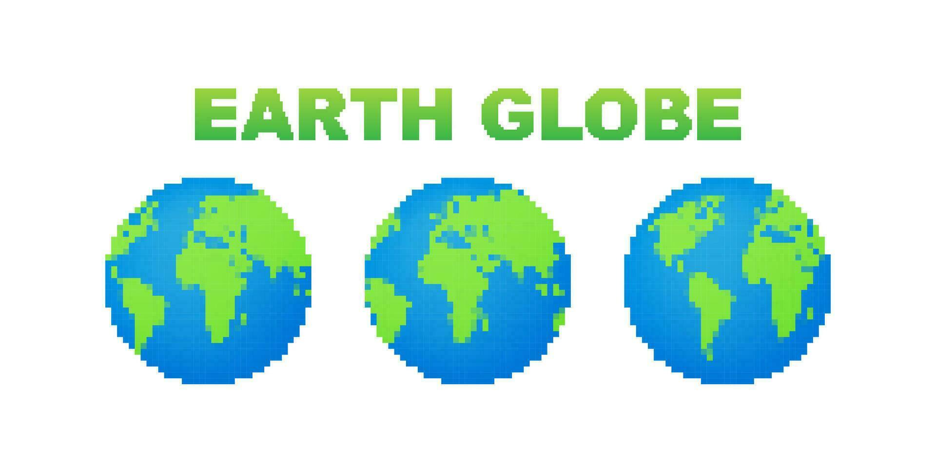 Set Earth globes isolated on white background. Pixel style planet Earth icon. Vector stock illustration