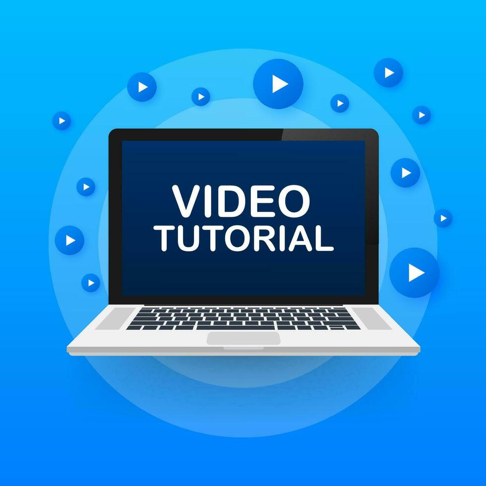 Video tutorials. Study and learning background, distance education and knowledge growth. Video conference and webinar icon. Vector stock illustration