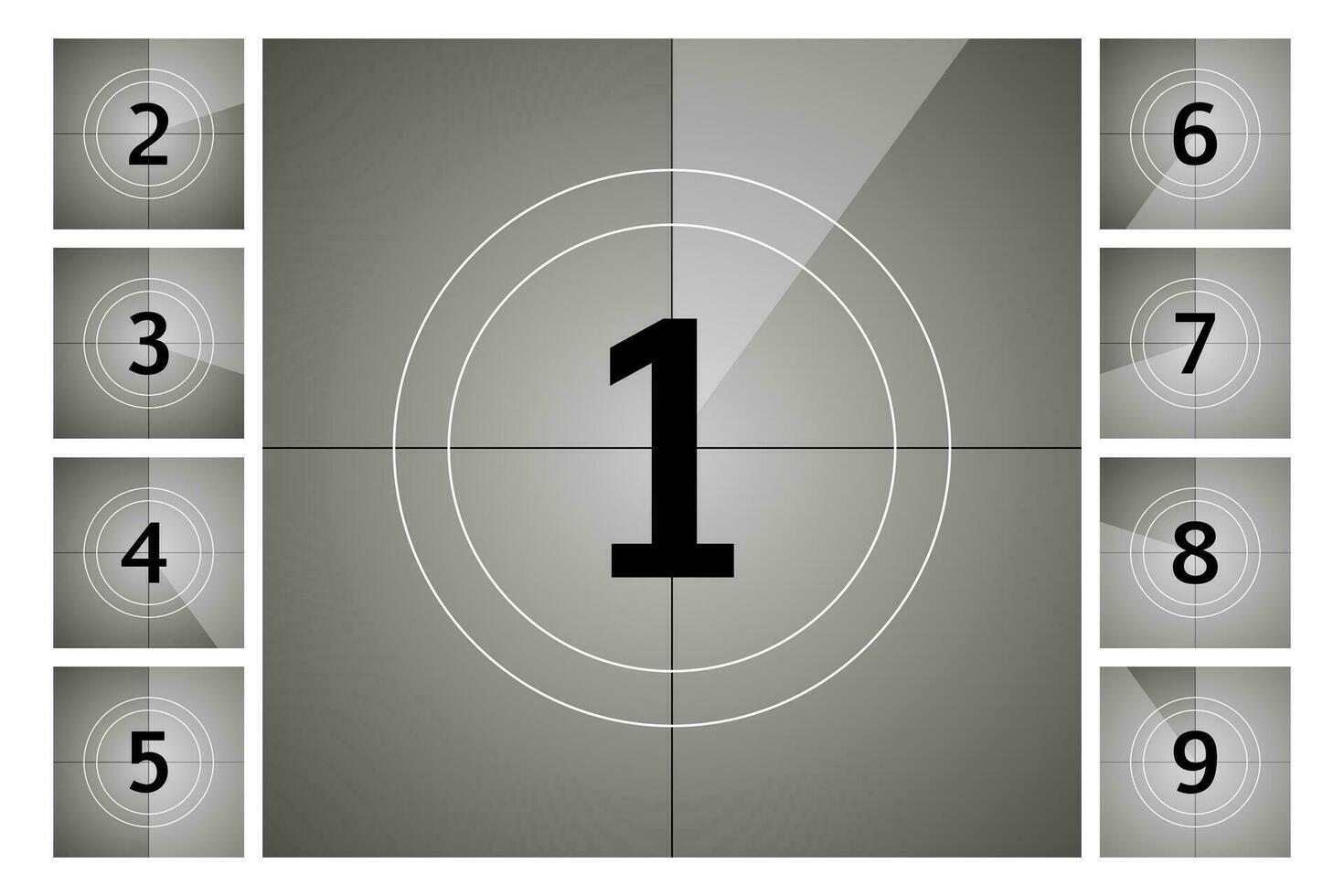 Vintage retro cinema. Countdown frame. Art design. Old film movie timer count. Vector stock illustration.
