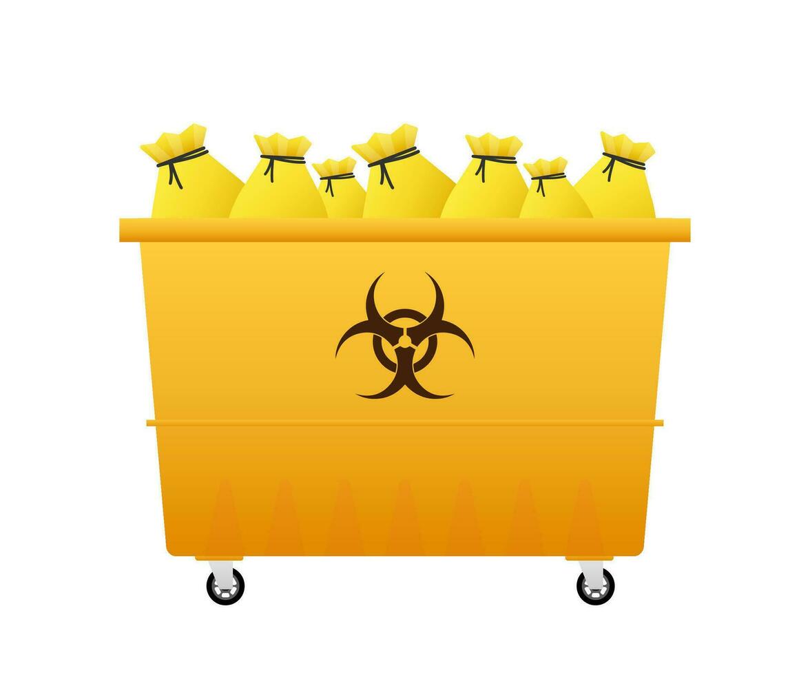 Trash container of biohazard waste, Radioactive waste on white background. Vector stock illustration