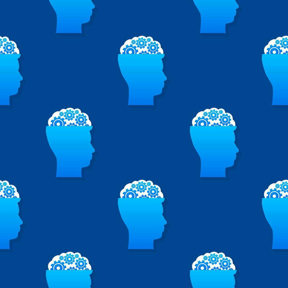 Abstract icon with silhouette man head gears on light background pattern. Mental health concept. Business concept. Isolated vector