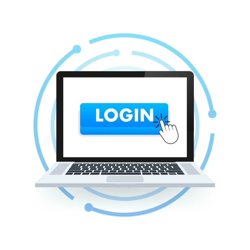 Blue login button. Cursor icon. Arrow icon. Web banner. Web template vector