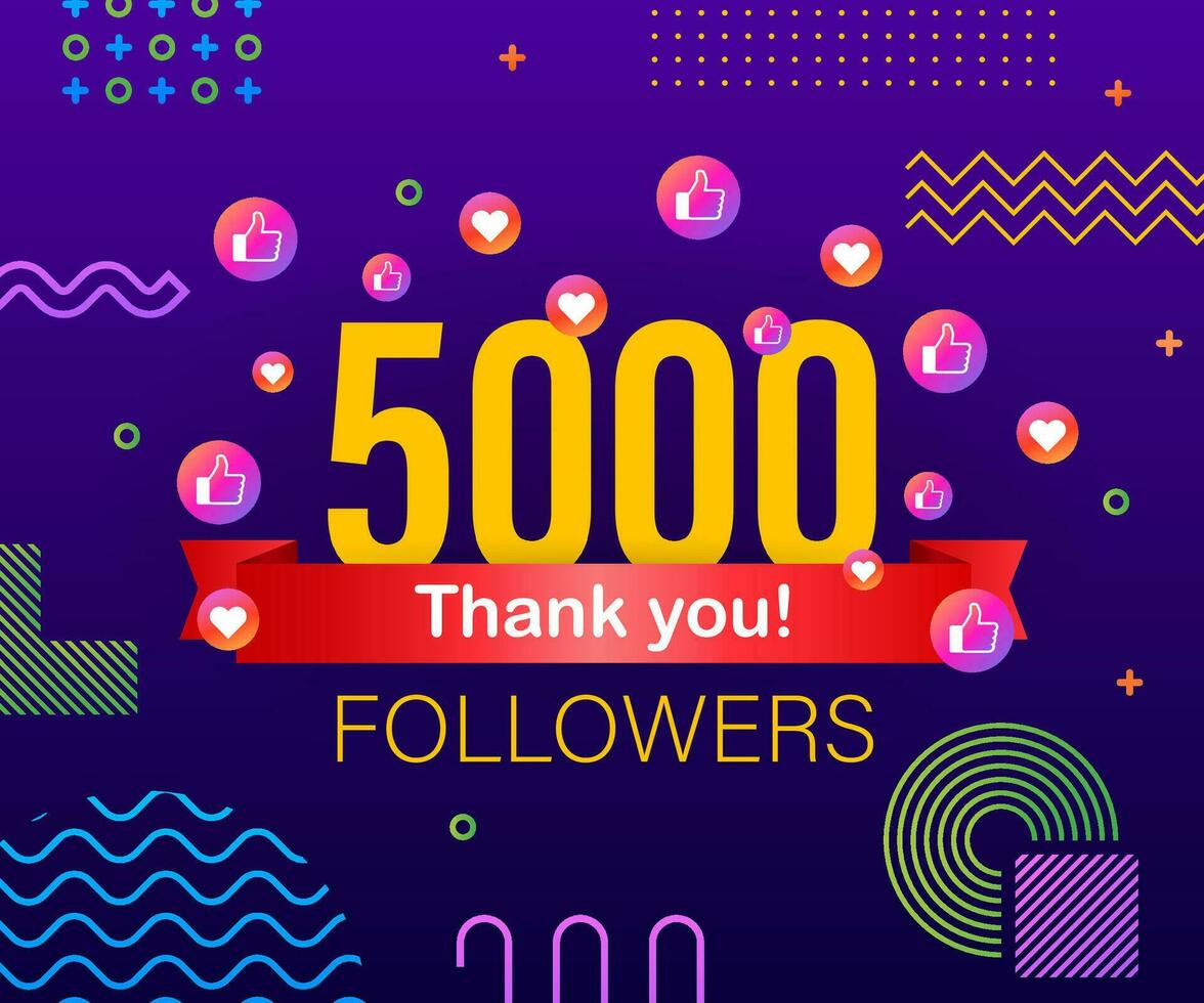 Thank you 5000 followers numbers. Congratulating multicolored thanks image for net friends likes vector
