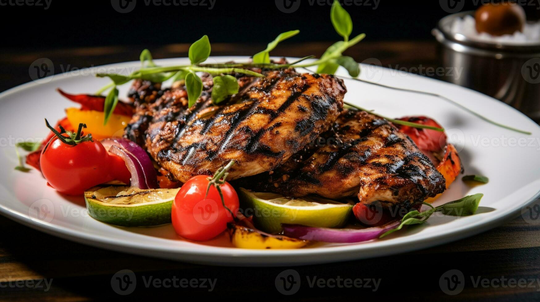 Photo of Grilled Jerk Chicken as a dish in a high-end restaurant. Generative AI