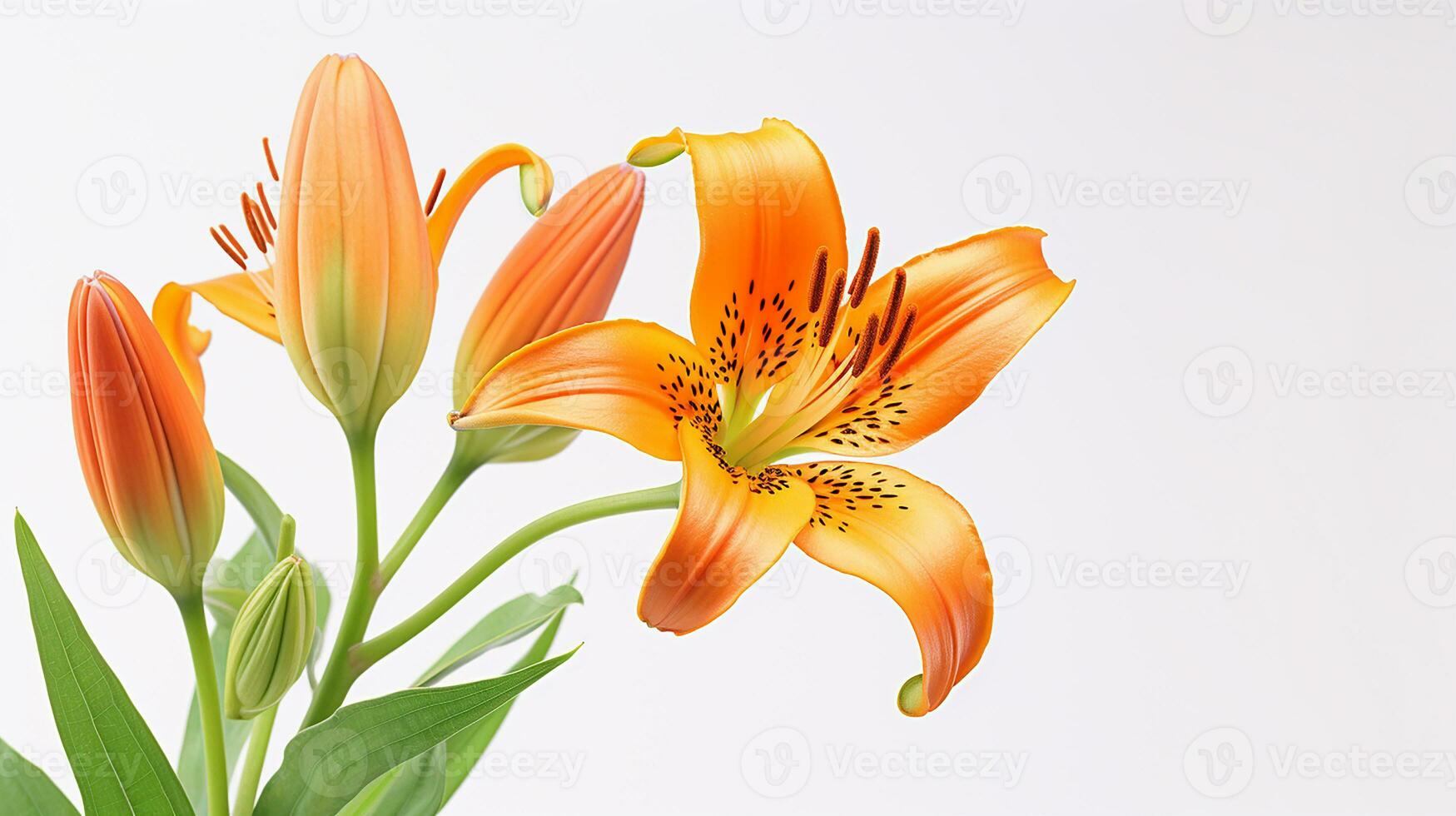 Photo of beautiful Tiger Lily flower isolated on white background. Generative AI
