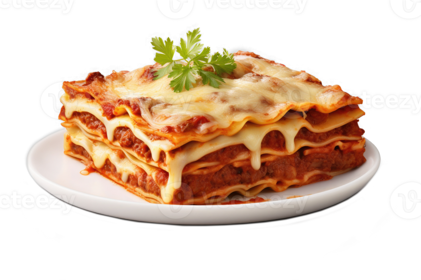 Lasagna isolated on white background. Piece of lasagna with bolognese sauce on plate. Italian cuisine png