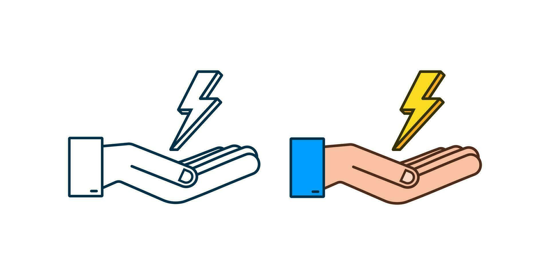 Lightning bolt in hands. Thunder bolt, lighting strike expertise. Vector illustration