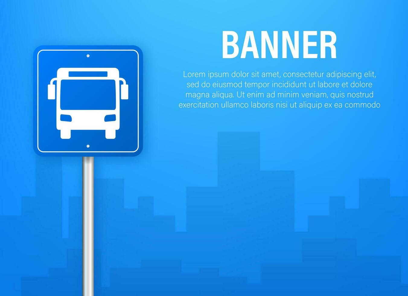 Blue banner with bus station. Vector line illustration. Vector flat illustration.