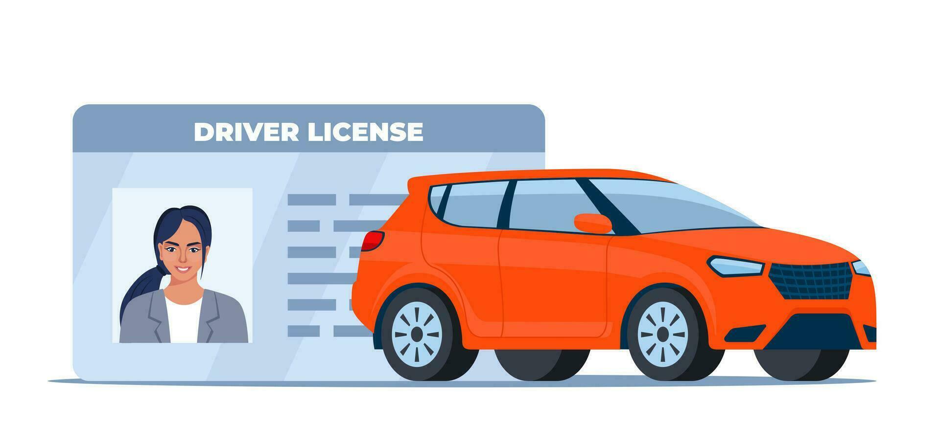 Car driver license identification with photo and car. Vector illustration.