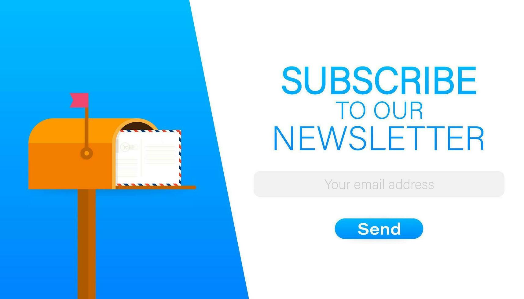 Email subscribe, online newsletter vector template with mailbox and submit button. Vector illustration.