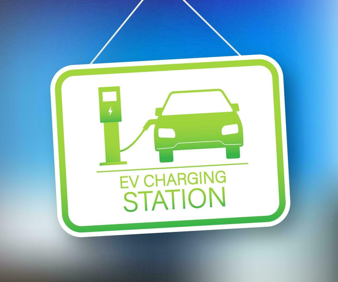 Electric car charging. EV station. Vehicle standing vector