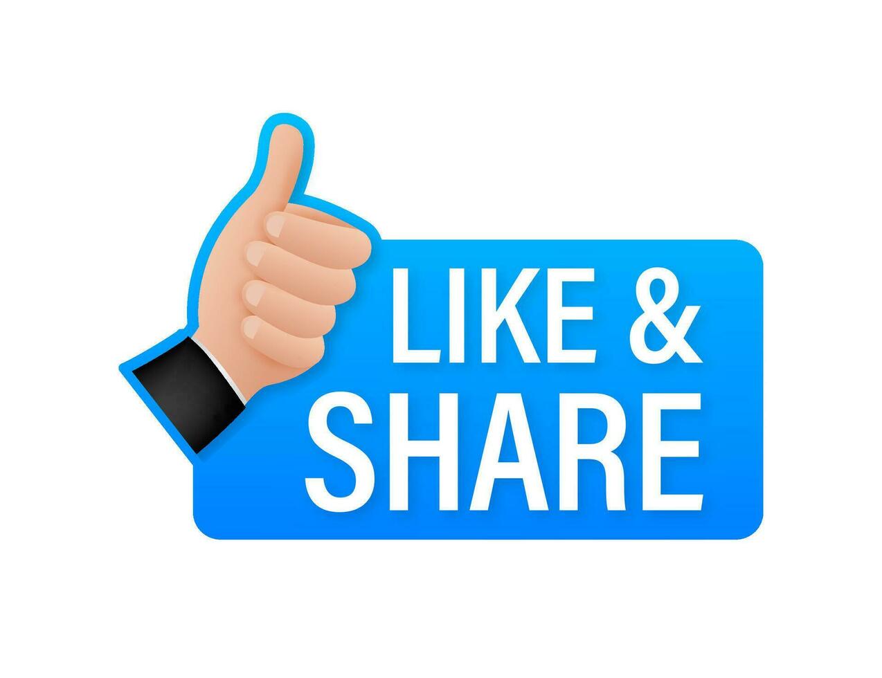 Share like on white background. Thumb up. Hand like. Social media sign. Vector stock illustration