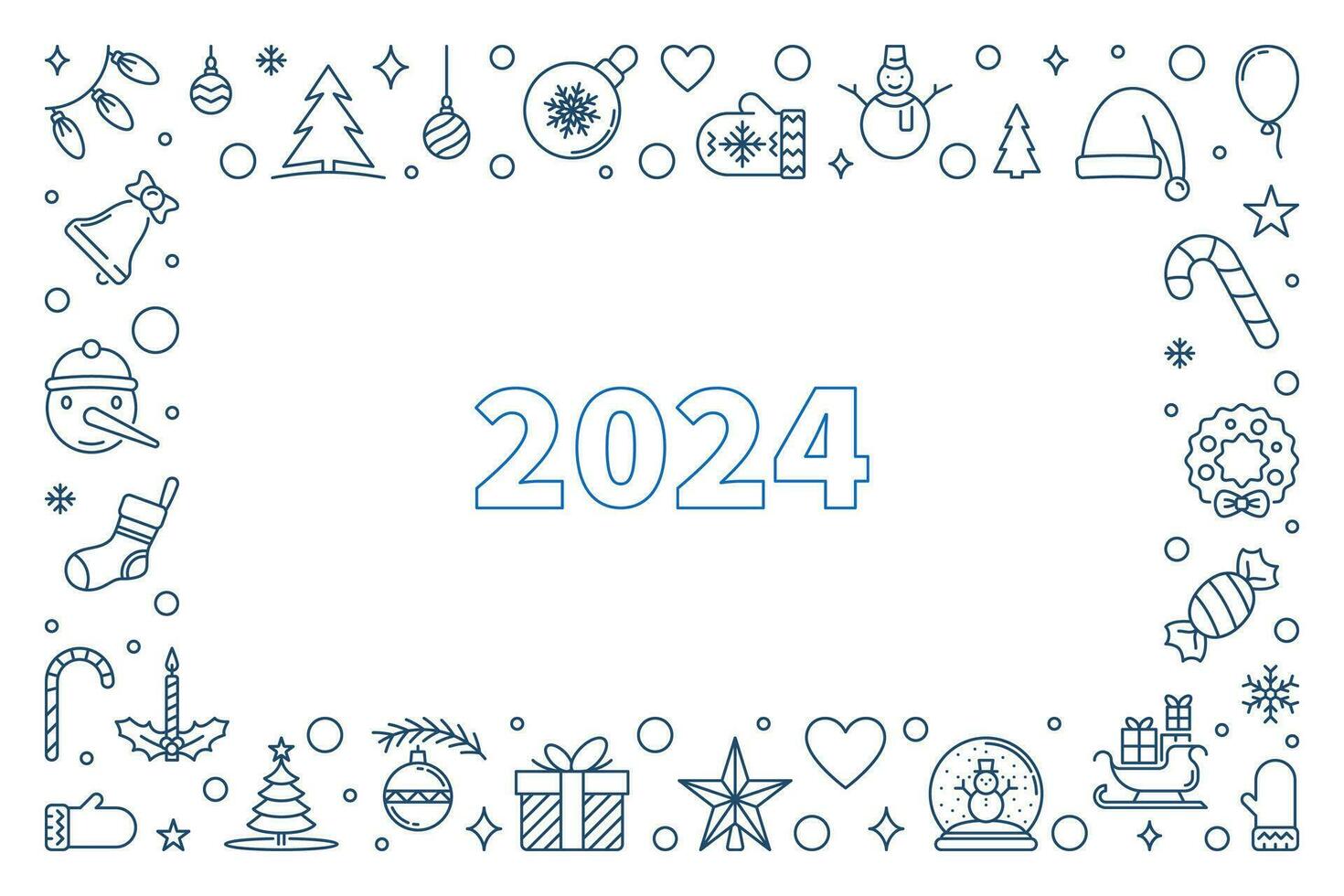 2024 Happy New Year outline horizontal banner - vector Merry Christmas illustration