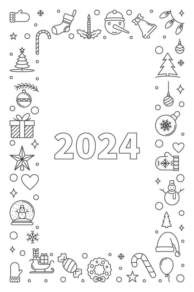 2024 Happy New Year outline simple vertical banner - vector Merry Christmas illustration
