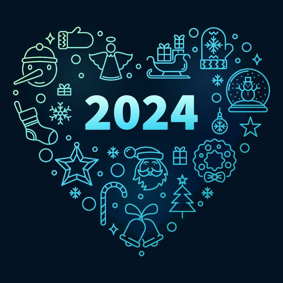 2024 Xmas Heart colorful poster or banner in outline style vector