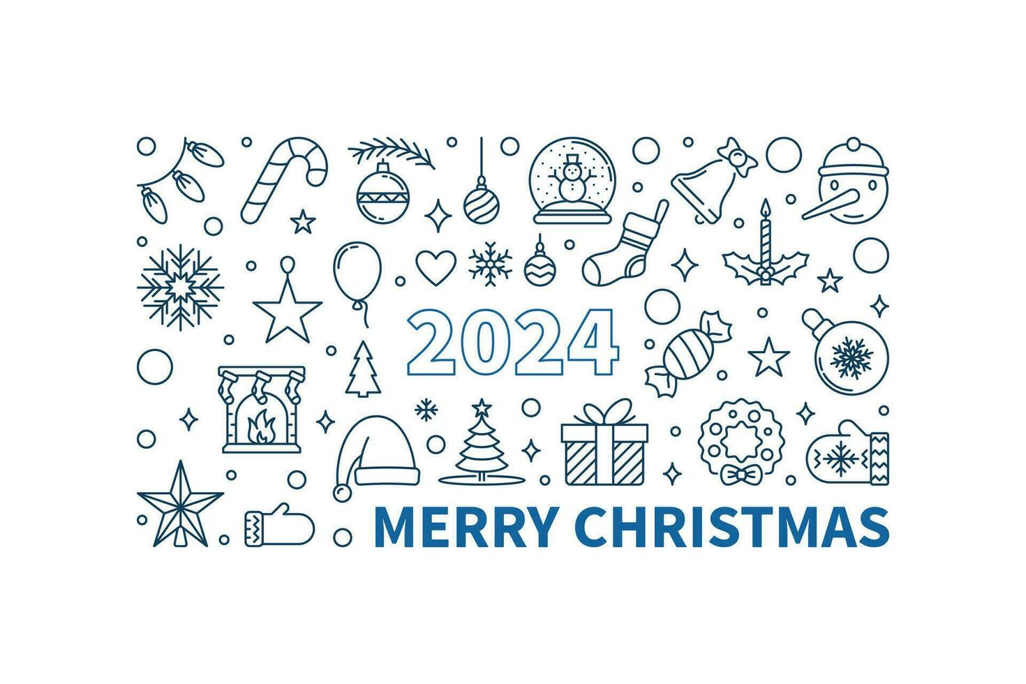 2024 Merry Christmas concept horizontal thin line Xmas banner - vector illustration