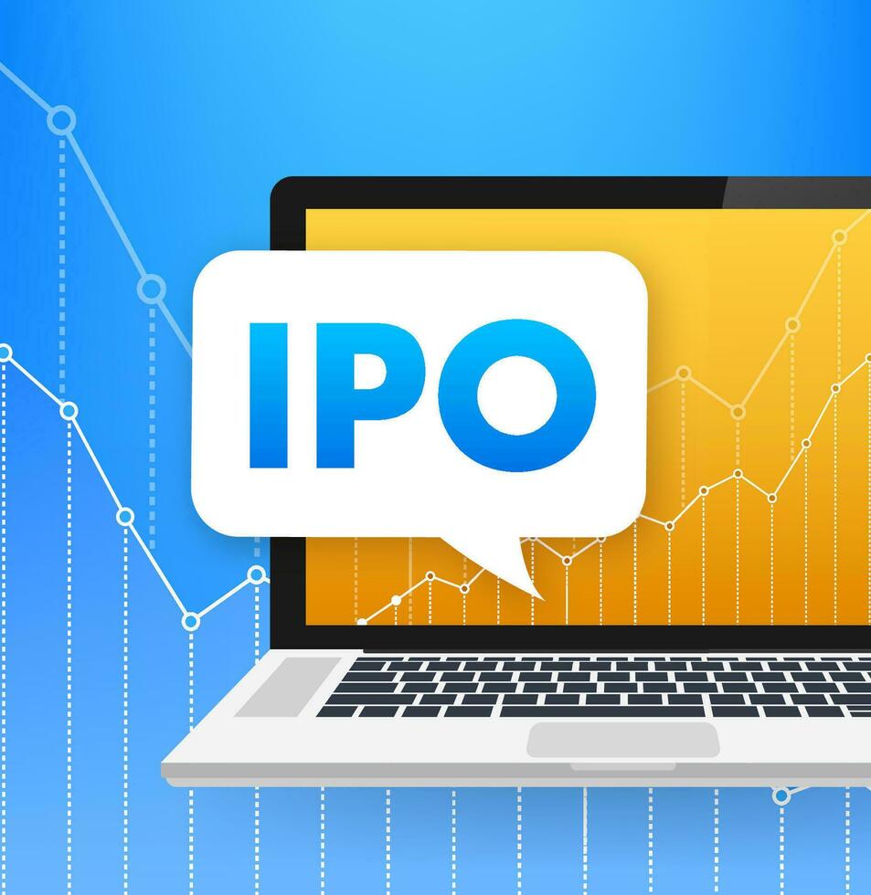 Vector IPO initial public offering concept in flat style   investment and strategy icons. Vector illustration.