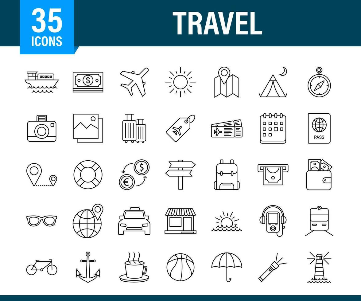 Set travel icon for web design. Business icon. Vector stock illustration