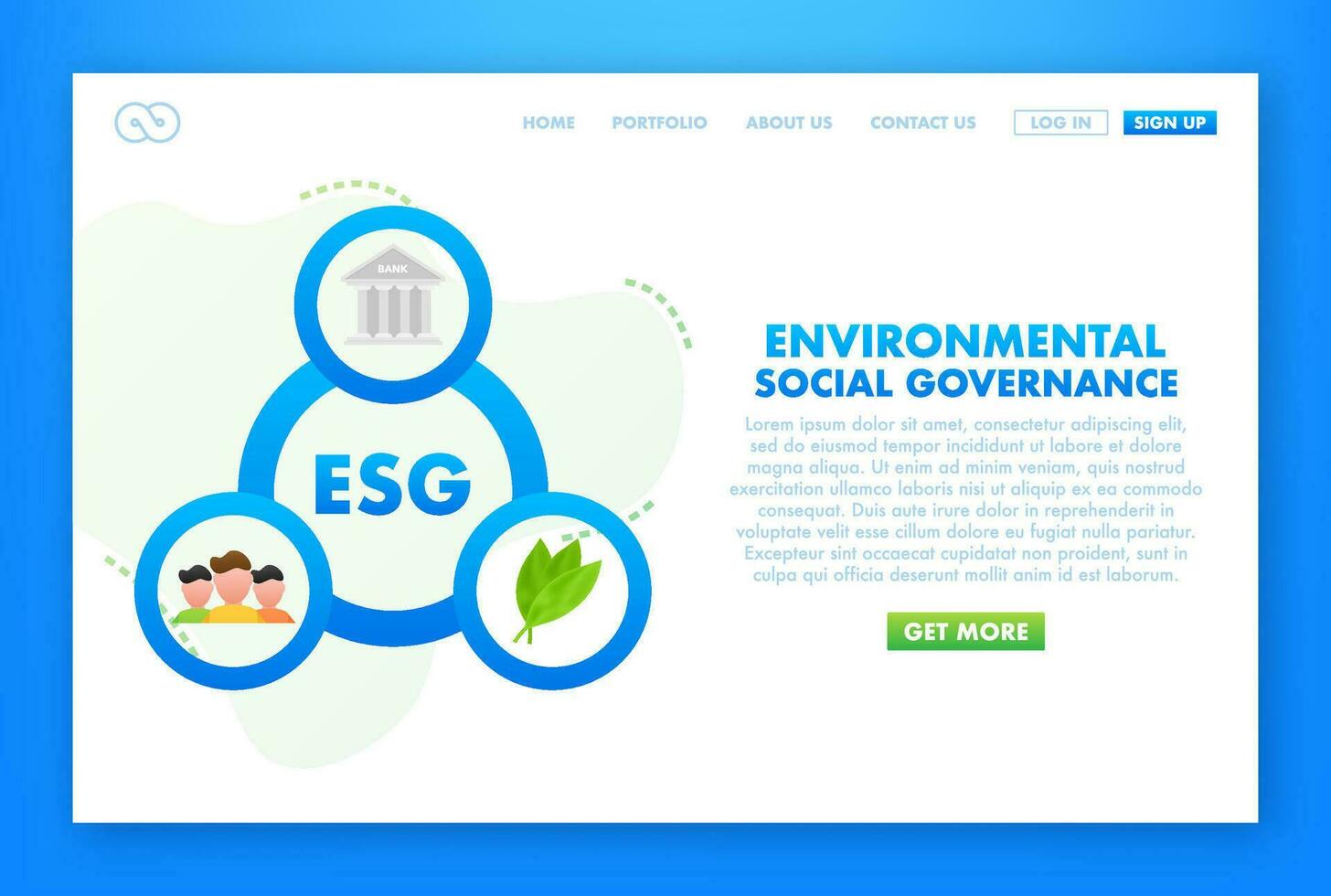 Esg business company criteria. Icon on green backdrop. Esg environmental social governance infographic. Vector illustration. Business icon.