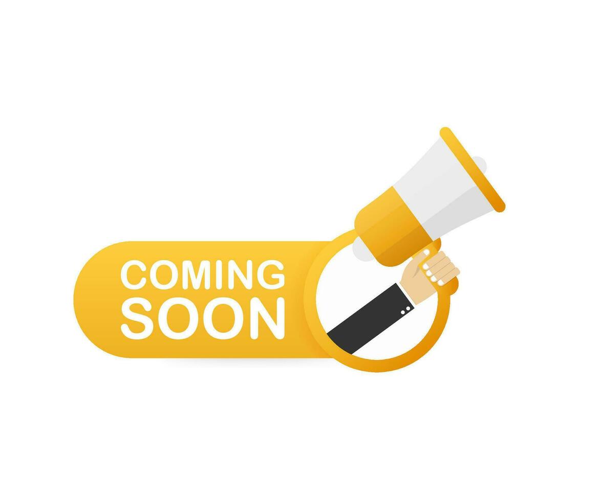 Megaphone Hand, business concept with text coming soon. Vector illustration