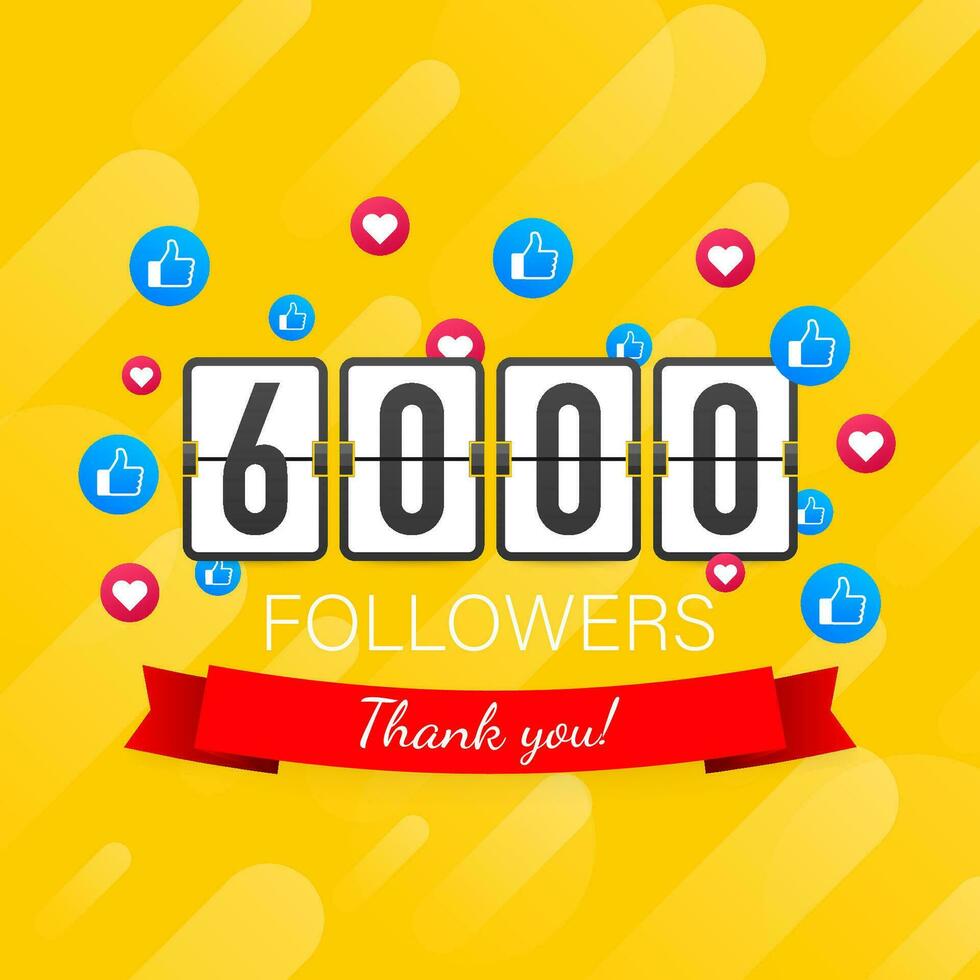 Vector thanks design template for network friends and followers. Thank you 6000 followers card. Image for Social Networks. Vector stock illustration.