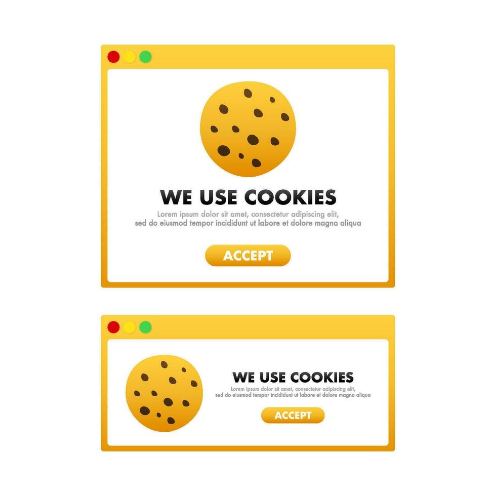 Flat illustration with website accept cookies computer for banner design. Vector set illustration.