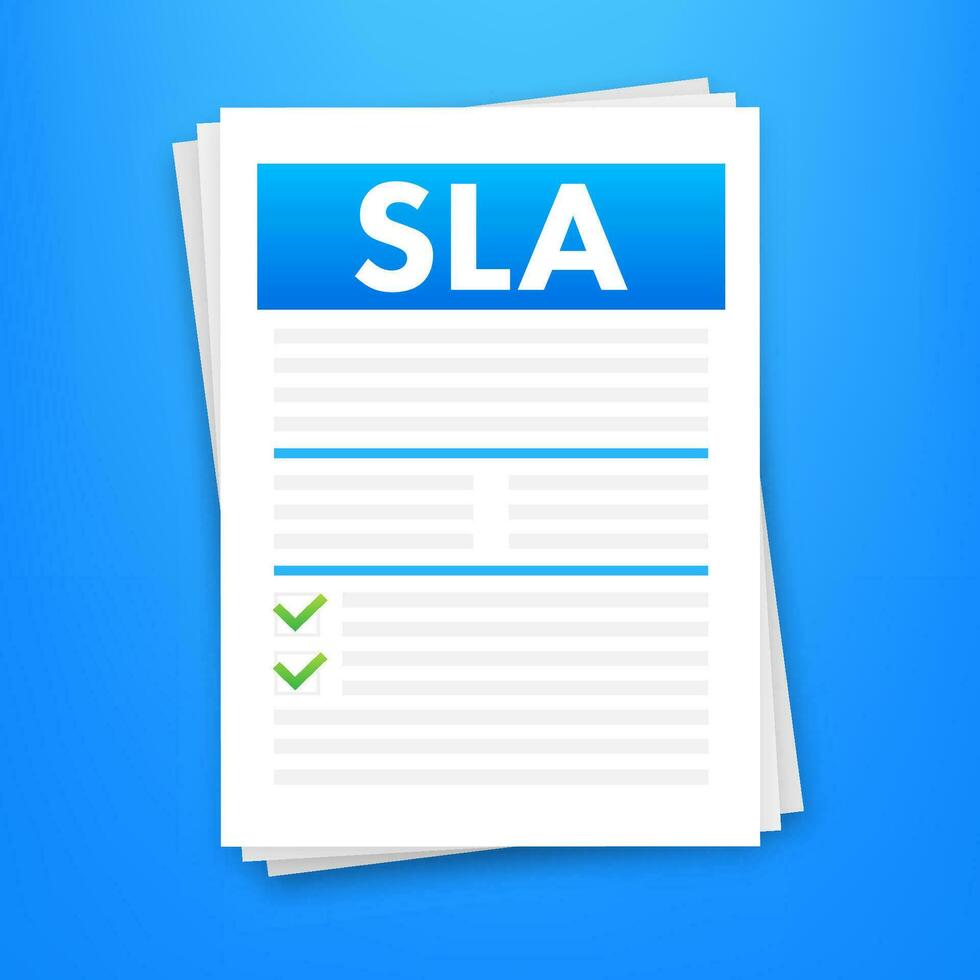 SLA   Service Level Agreement. Commitment between a service provider and a client. Vector stock illustration