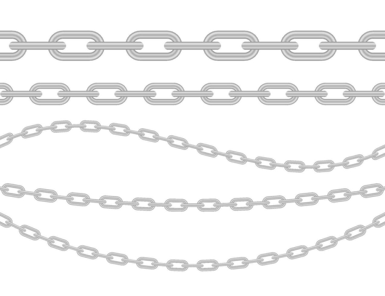 Metallic Chain. Block chain. Collection of seamless metal chains colored silver. Vector stock illustration