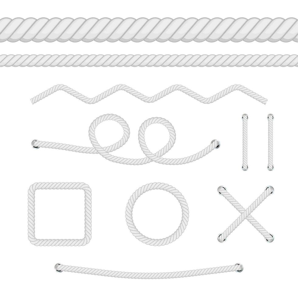 Set of different thickness ropes isolated on white. Vector illustration