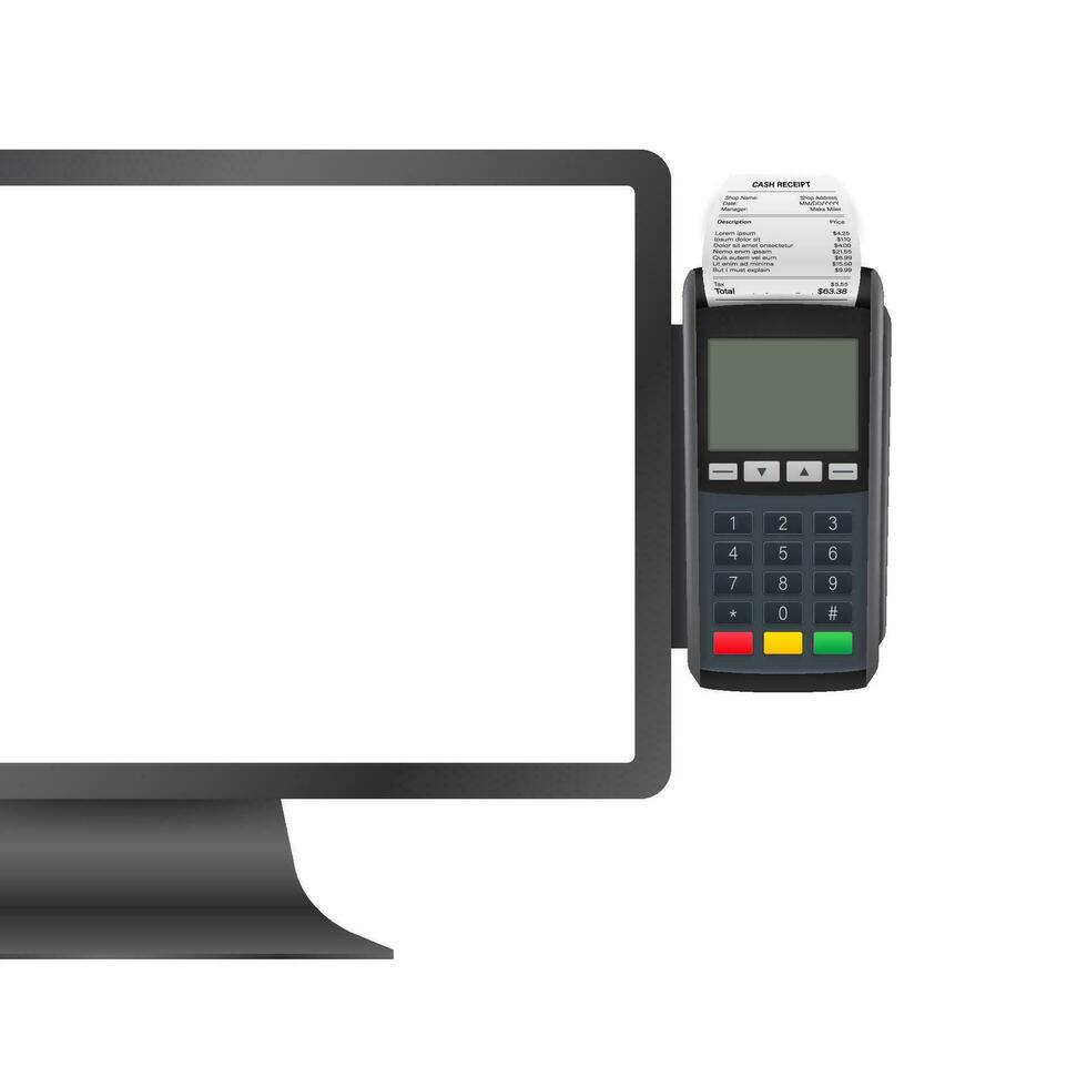 Pos Tablet computers, cash register Equipments. Business vector icon