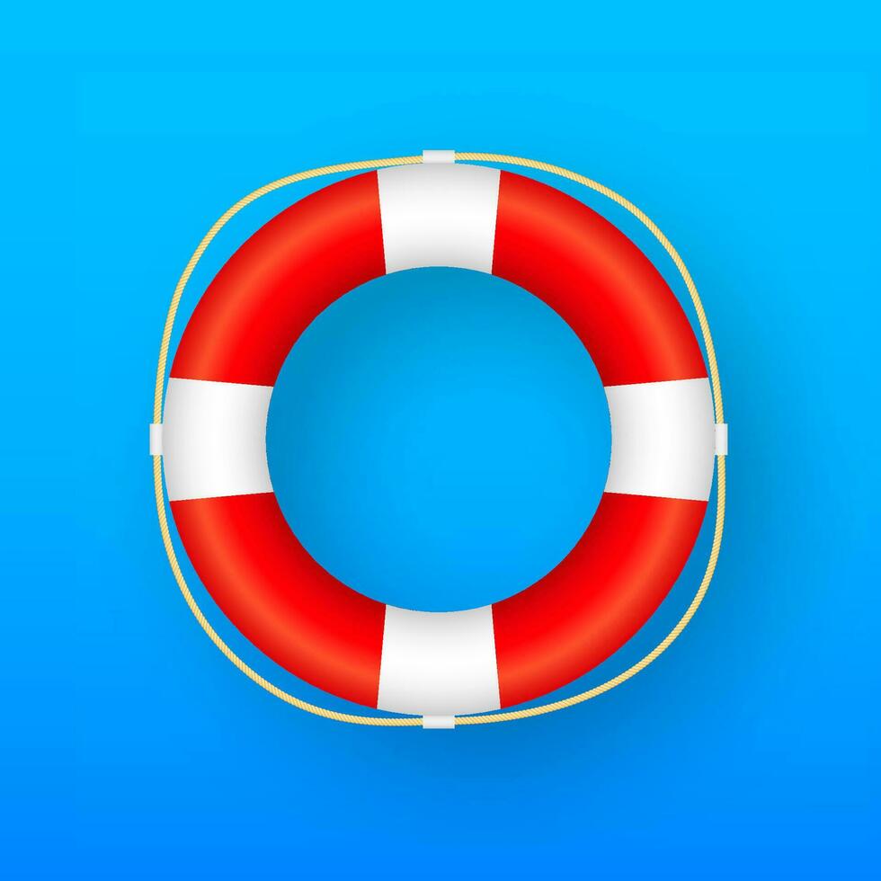 Realistic Style, lifebuoy Isolated on blue Background. Vector stock illustration