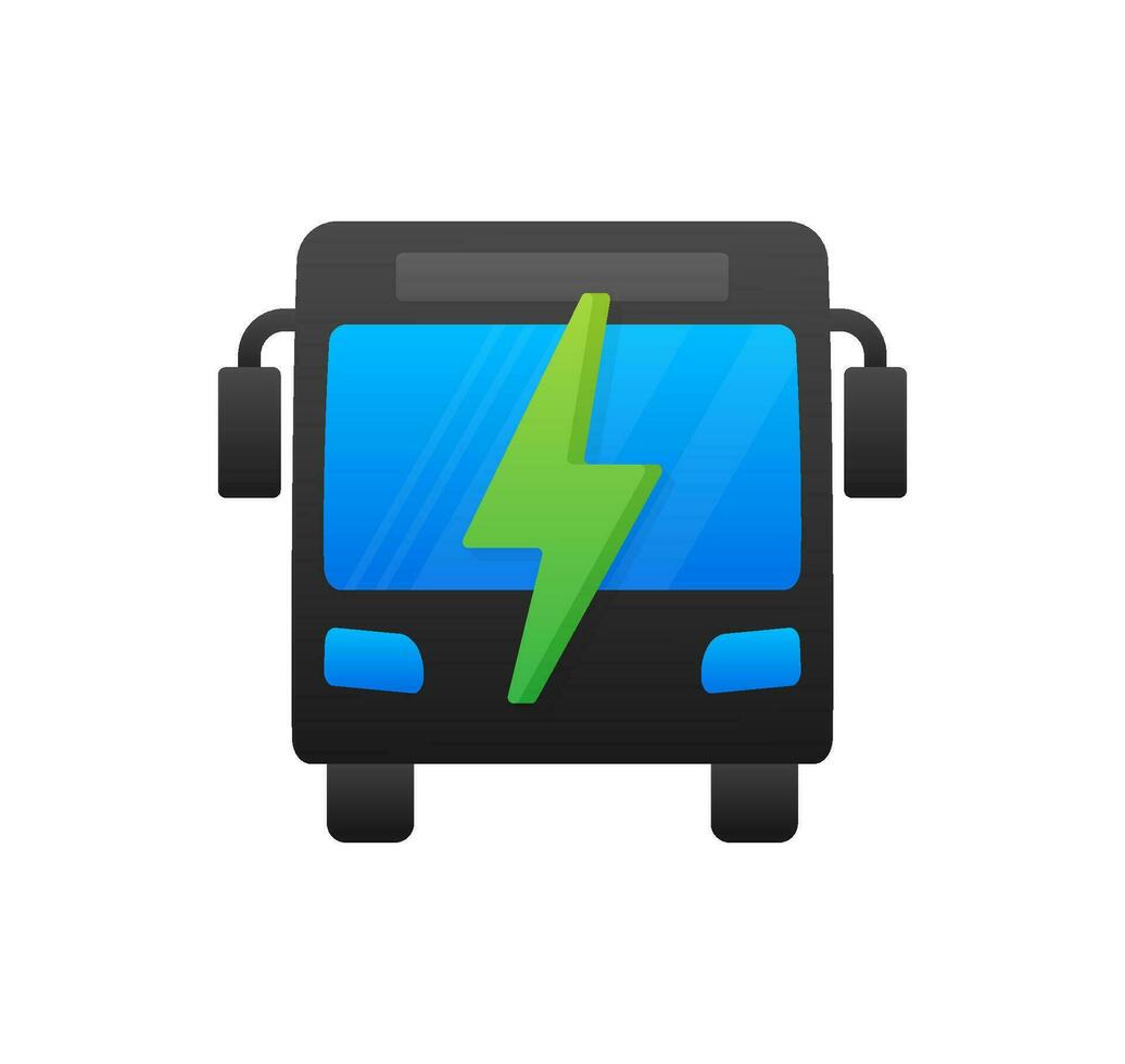 Electric city bus. Electric bus charging. EV icon. Vector stock illustration