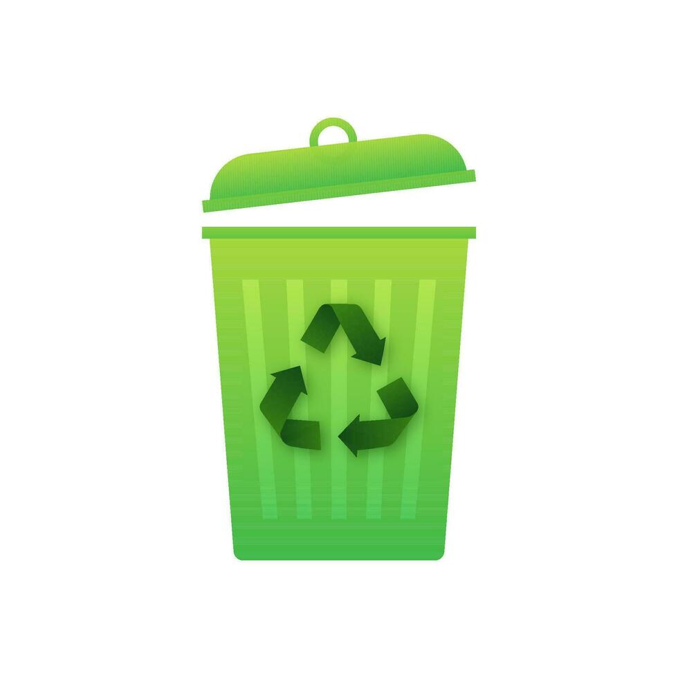 Recycled cycle arrows icon on trash. Vector stock illustration