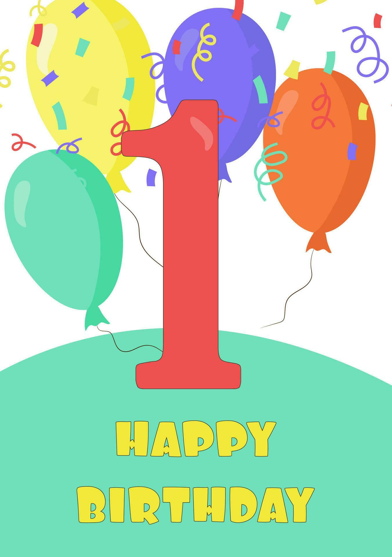 Birthday card with number 1 in cartoon style 29904921 Vector Art at