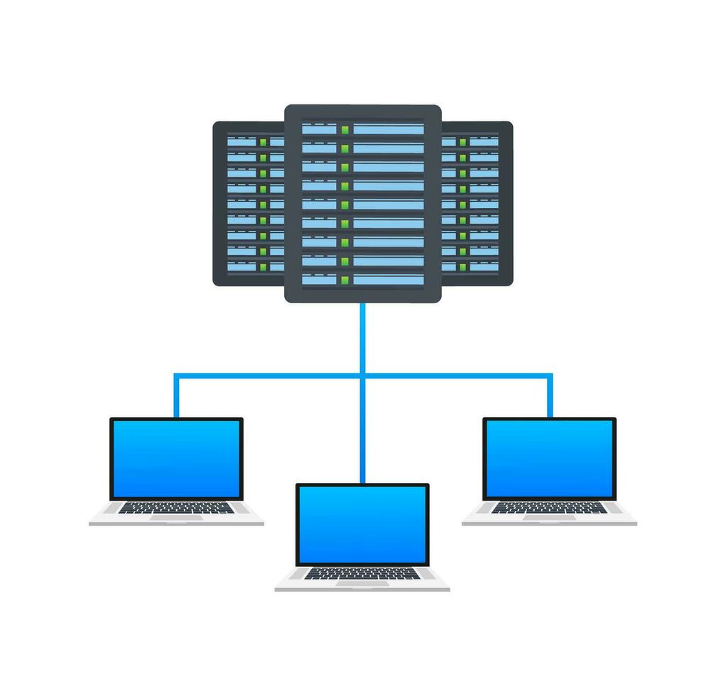 Cloud storage. Cloud computing online. Server and datacenter connection network. Vector stock illustration