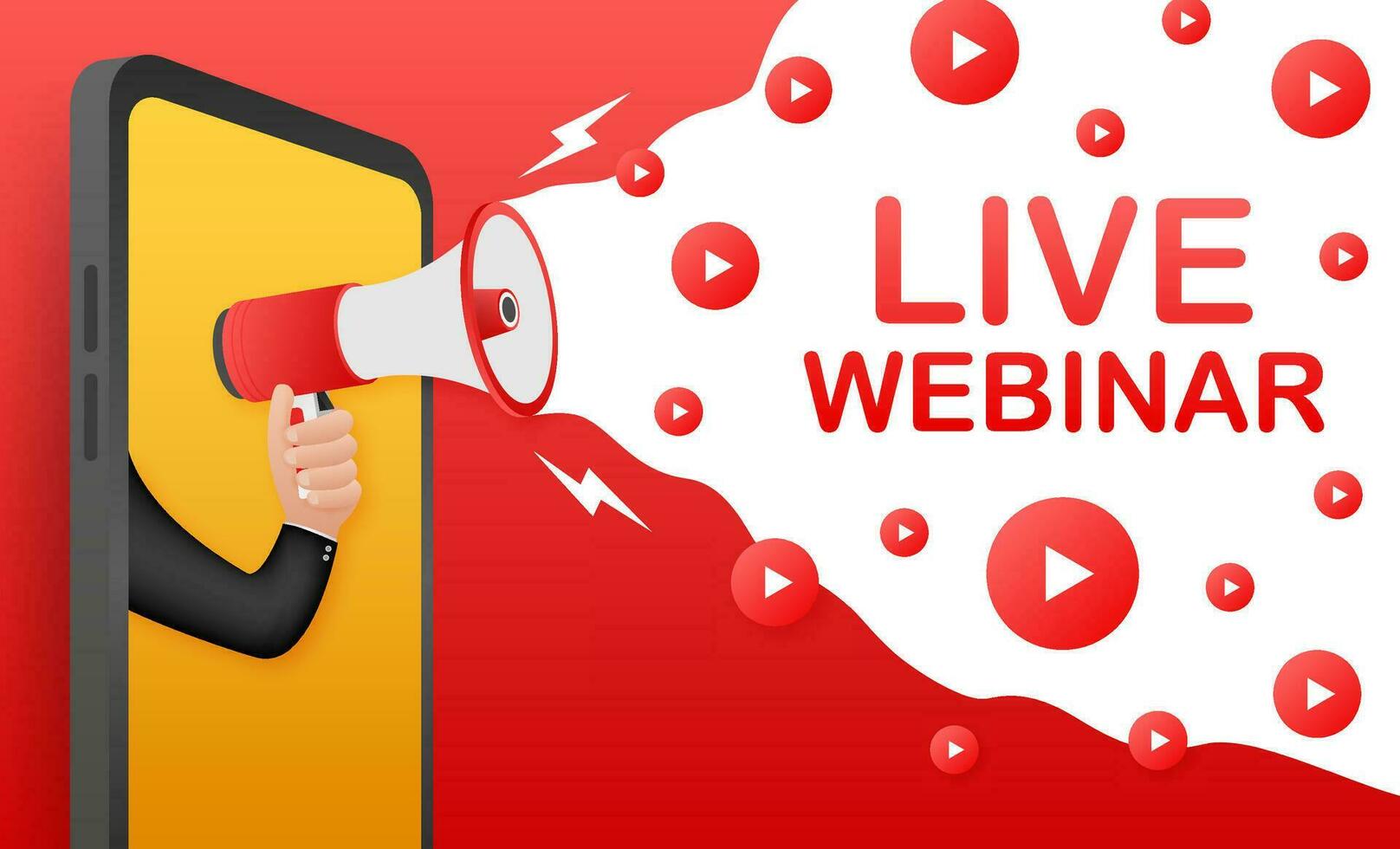 Live webinar, megaphone no smartphone screen. Can be used for business concept. Vector stock illustration
