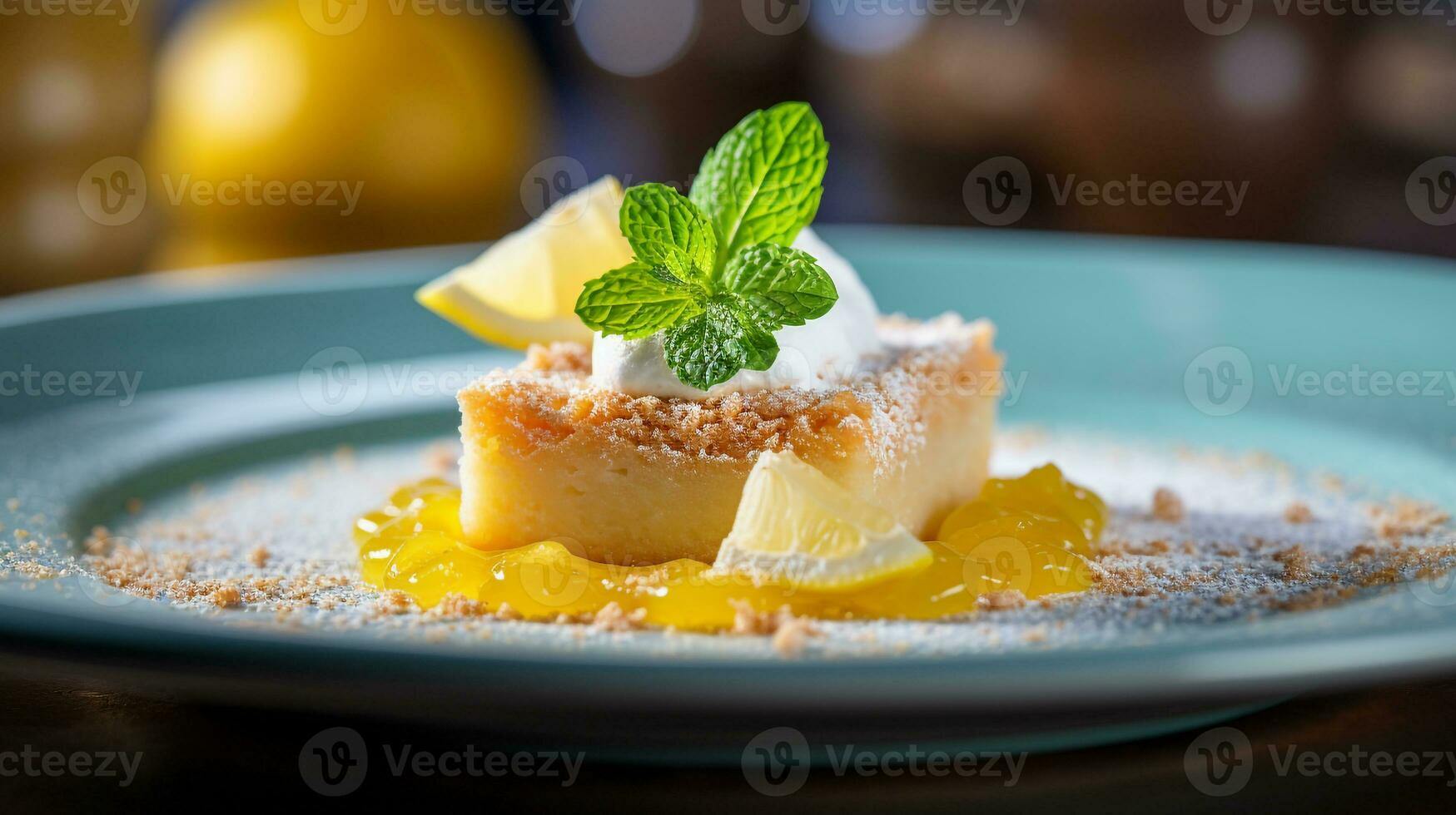 foto de limón barras como un plato en un gama alta restaurante. generativo ai