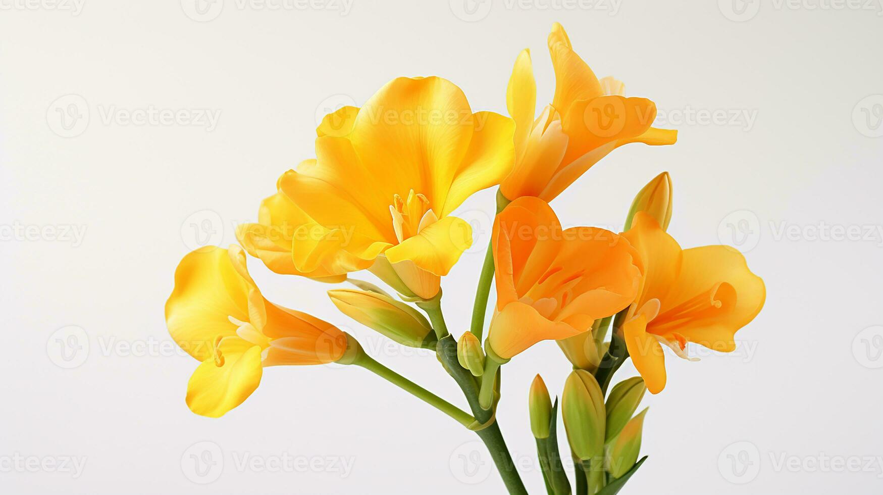 Photo of beautiful Freesia flower isolated on white background. Generative AI