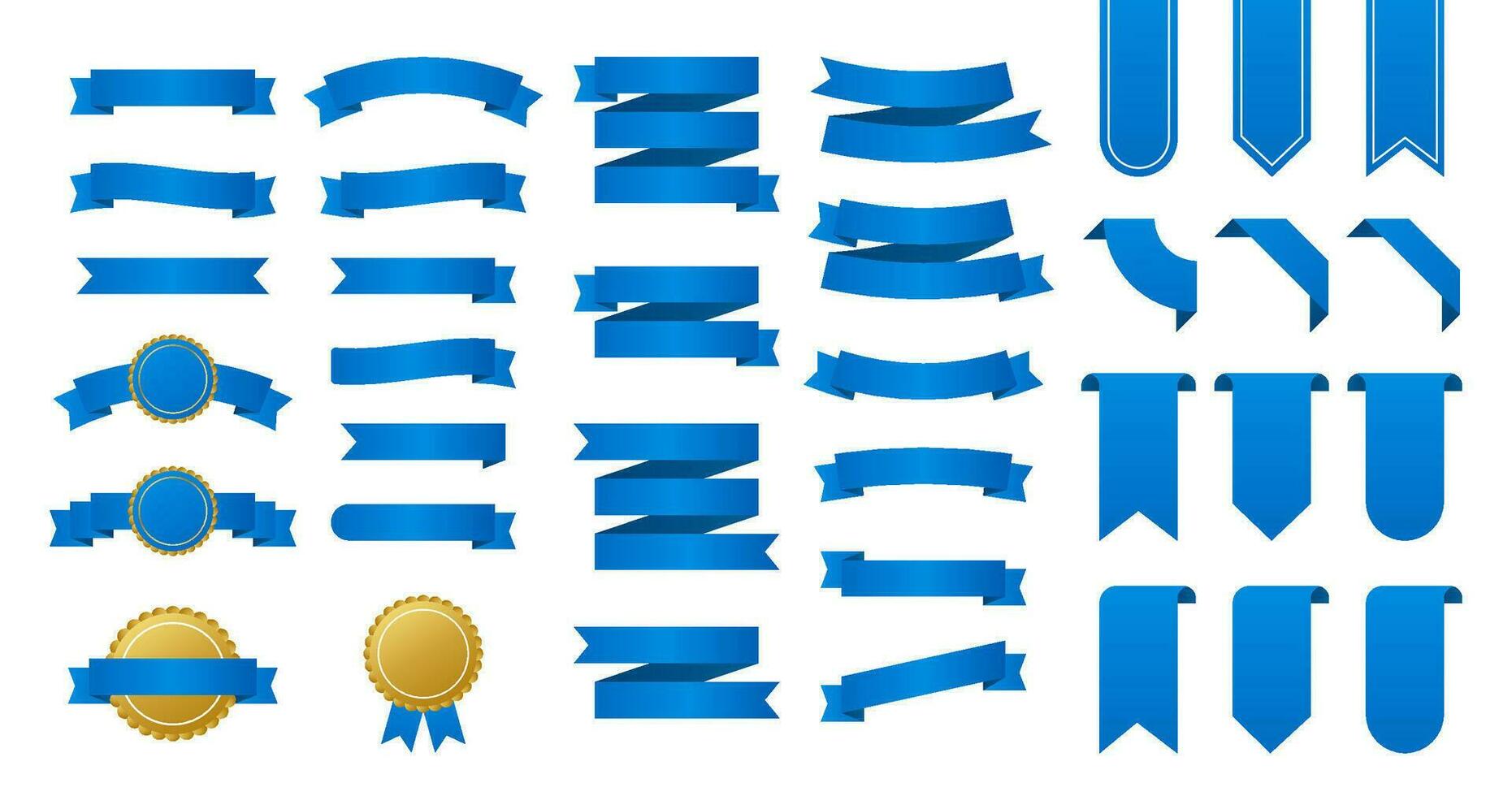 Blue ribbons banners. Set of ribbons. Vector illustration.