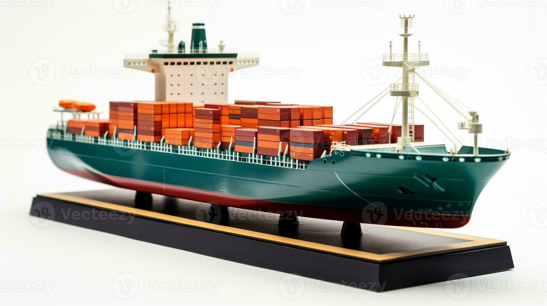 Displaying a 3D miniature Cargo Ship. Generative AI photo