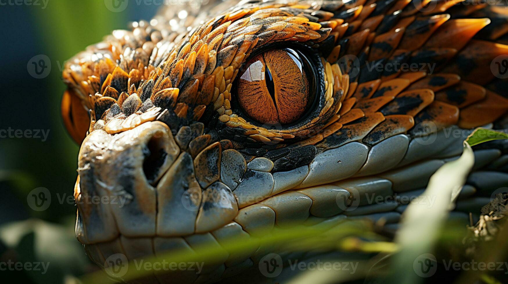 Close-up photo of a Python looking in their habitat. Generative AI