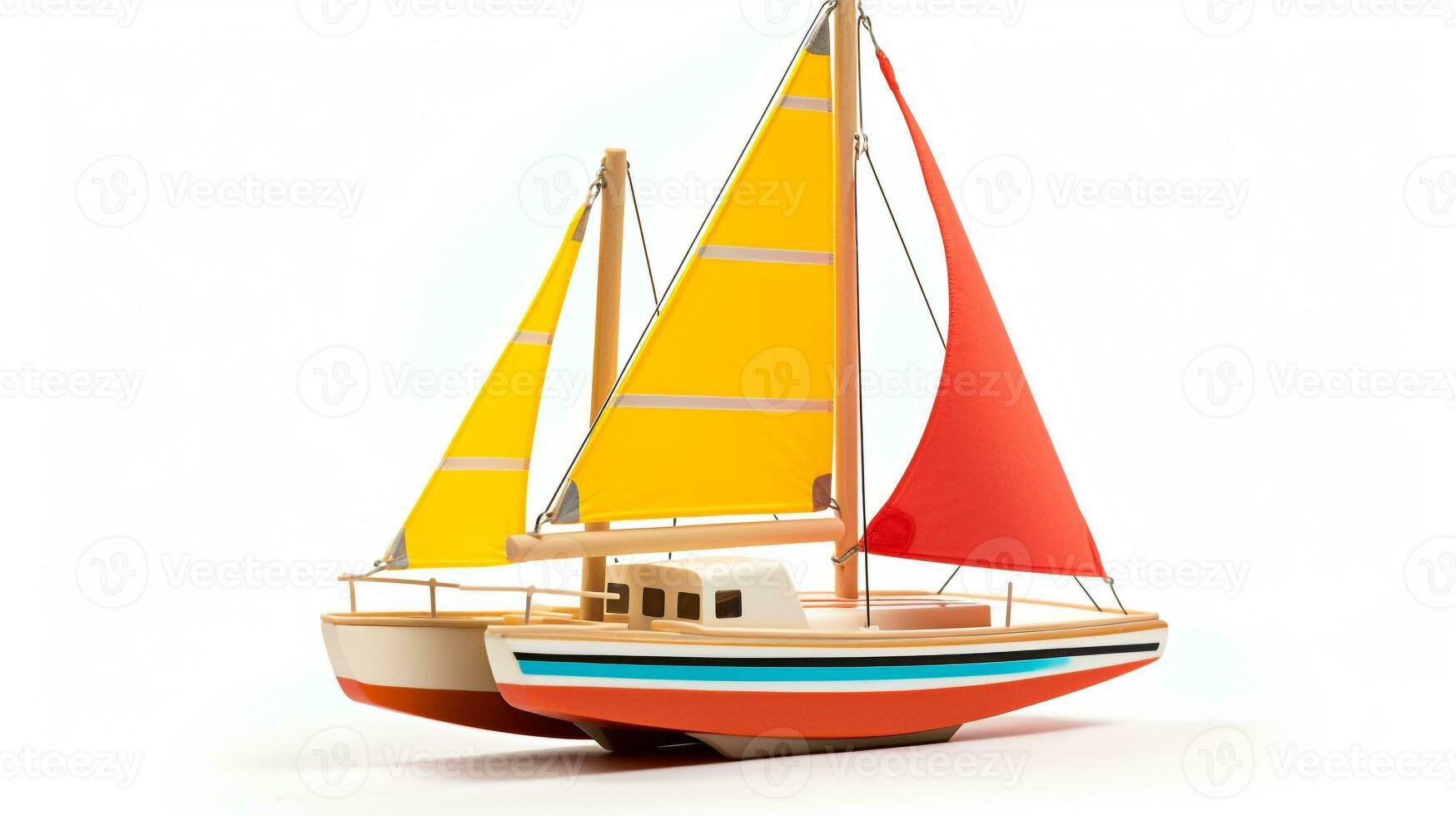 Displaying a 3D miniature Catamaran. Generative AI photo