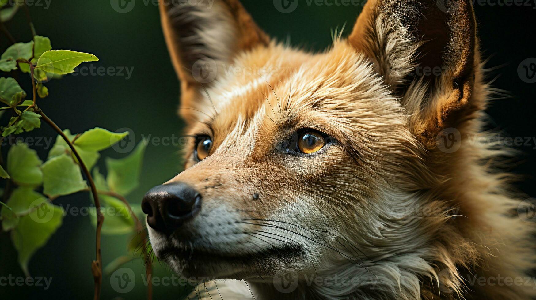 de cerca foto de un dingo mirando ninguna dirección en selva. generativo ai