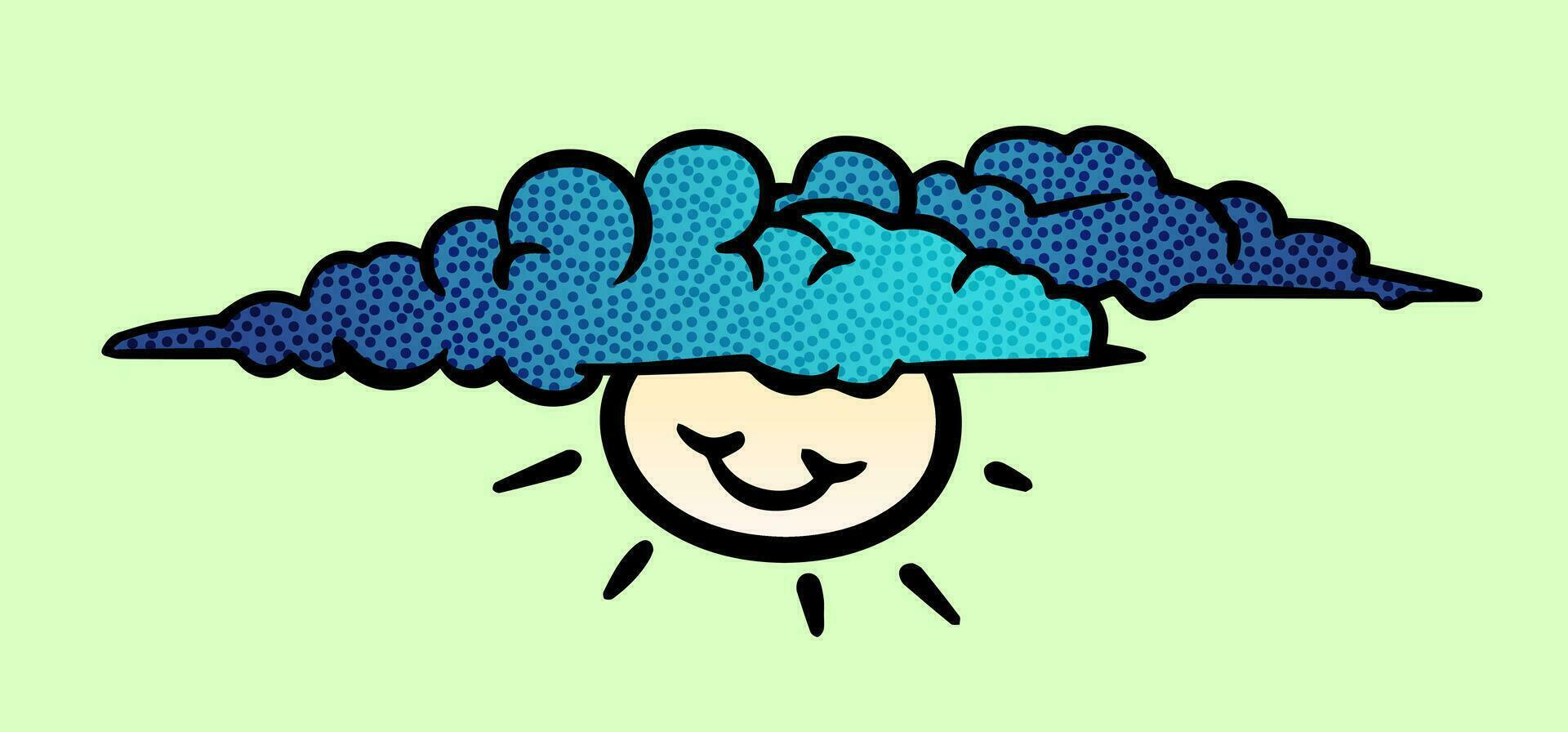 Sun behind a cloud. Hand drawn graffiti style vector