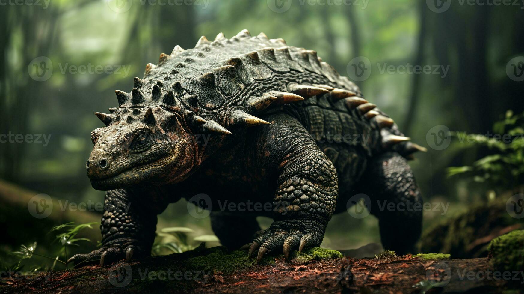 Photo of Ankylosaurus Rex in the Jungle. Generative AI