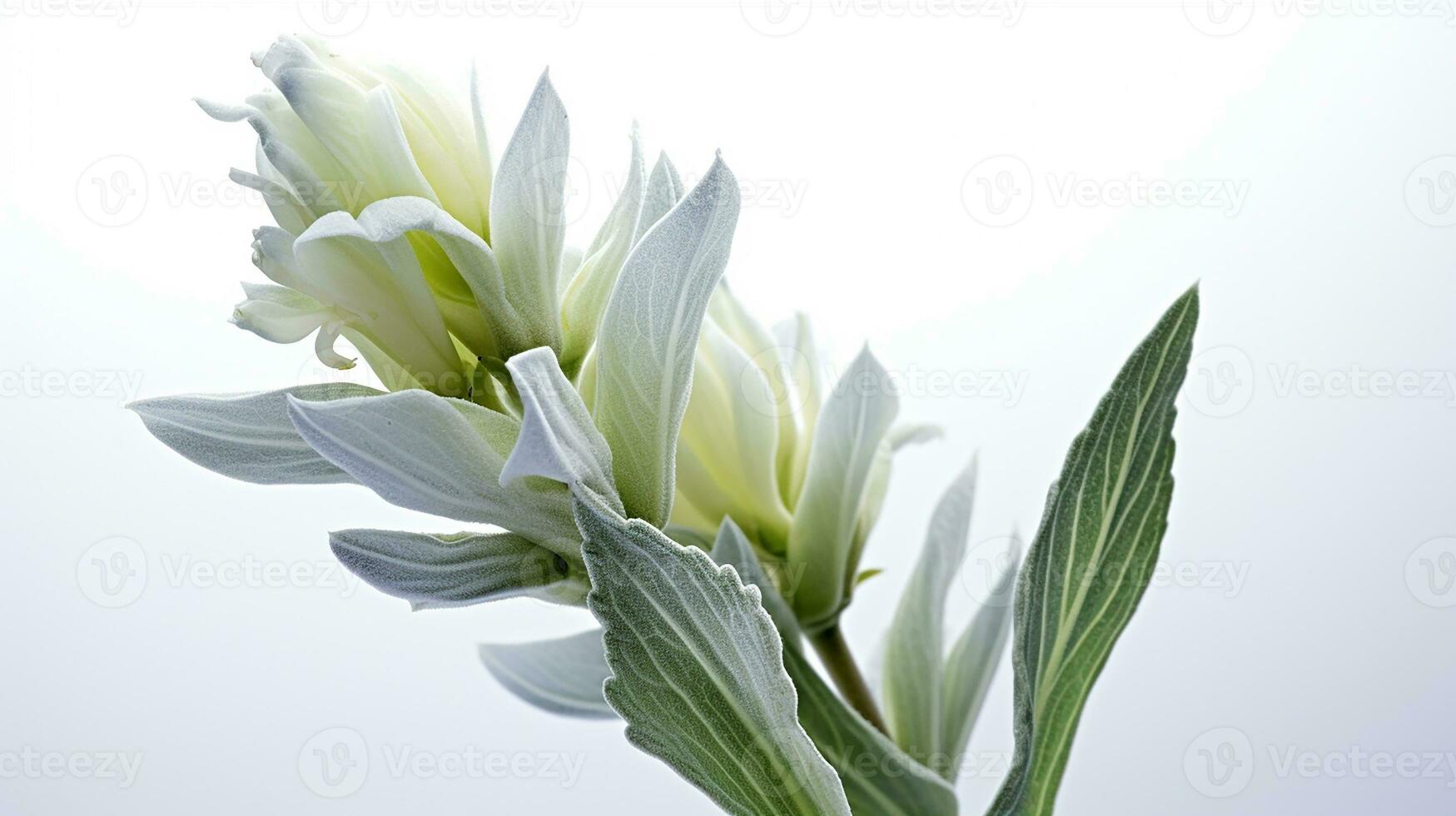 Photo of beautiful Lamb's Ear flower isolated on white background. Generative AI